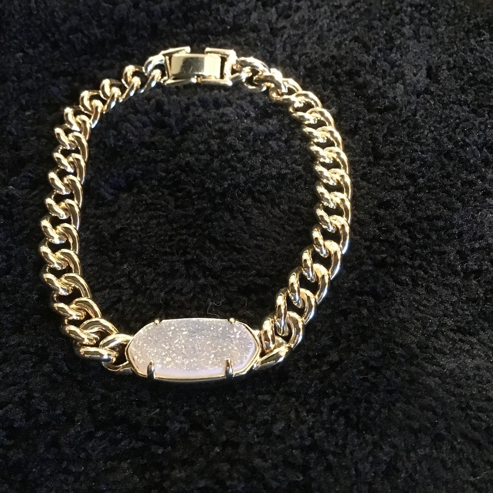Kendra Scott Grayson Gold chunky Link / Chain Bracelet white drusy EUC 7.5”